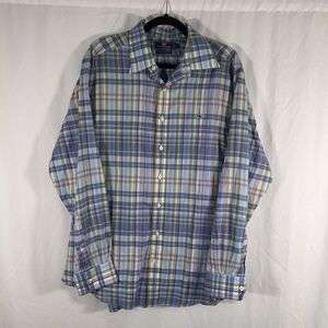 Vineyard Vines Dress Shirt Men's Large Blue Green Whale Plaid Button Up Long Sl